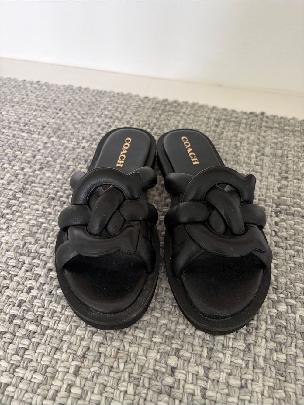 Coach Black Braided Leather Slide Mules